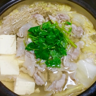 市販鍋スープ♪三つ葉香る白菜と豆腐の豚しゃぶ塩鍋♡